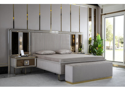 Set de dormitorio blanco Cama de madera 2 mesitas de noche Moderno Taburete Nuevo 4 piezas.