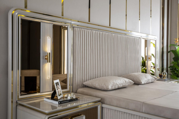 Set de dormitorio blanco Cama de madera 2 mesitas de noche Moderno Taburete Nuevo 4 piezas.