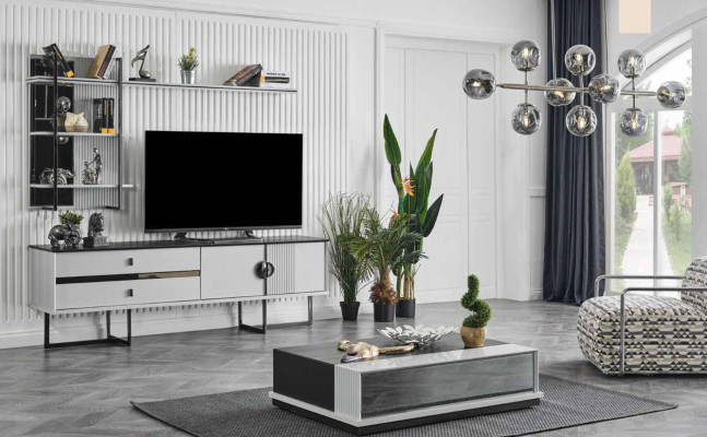 Aparato de pared rtv televisión Soporte bajo + mesa de centro blanca de madera