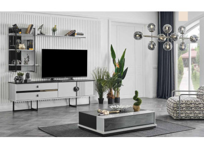 Aparato de pared rtv televisión Soporte bajo + mesa de centro blanca de madera
