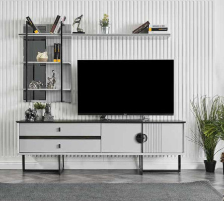 Aparato de pared rtv televisión Soporte bajo + mesa de centro blanca de madera