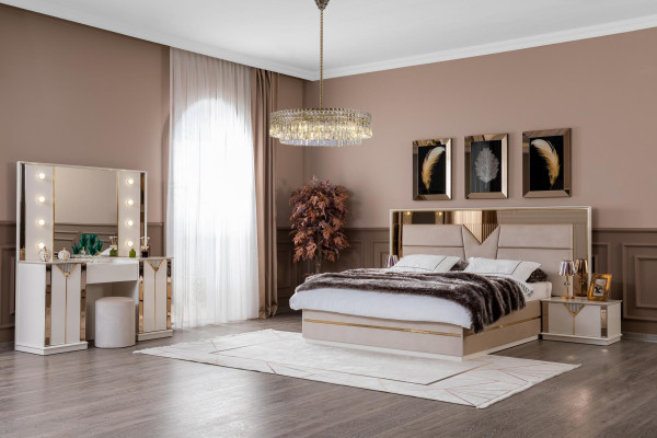Set de dormitorio cama 2 mesitas de noche armario ropero 4 piezas muebles de lujo