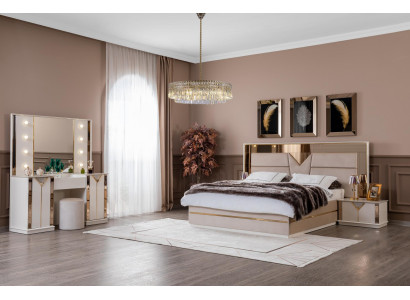 Cama moderna 2x mesitas de noche conjunto de dormitorio de 4 piezas Diseño de lujo moderno nuevo