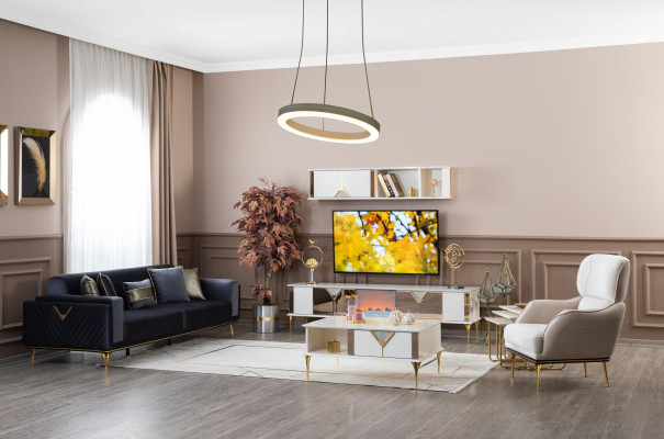 Muebles de salón, pared de TV, estantería de pared, madera, blanco, nuevo, moderno.