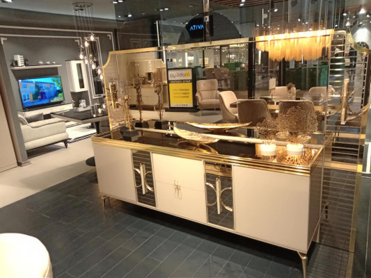 Conjunto de comedor buffet con espejo Diseño de lujo moderno Nuevo 2 piezas beige