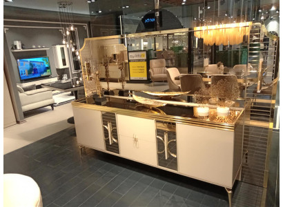 Conjunto de comedor buffet con espejo Diseño de lujo moderno Nuevo 2 piezas beige