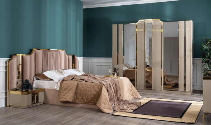 Dormitorio Armario de lujo de madera beige Diseño moderno de muebles nuevos