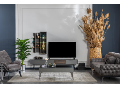 Mueble de pared gris, armario para salón, muebles de madera para televisión rtv, diseño de armarios.