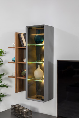 Mueble de pared gris, armario para salón, muebles de madera para televisión rtv, diseño de armarios.