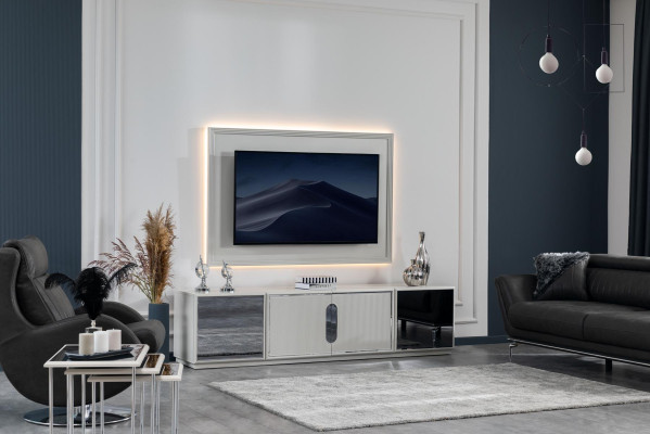 Conjunto de salón Mueble de TV Mural Televisor Aparador bajo Diseño de lujo nuevo de 2 piezas