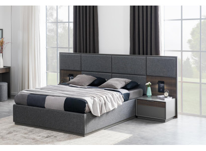 Dormitorio Cama 2x Mesita de noche Conjunto completo USB Luz Loft