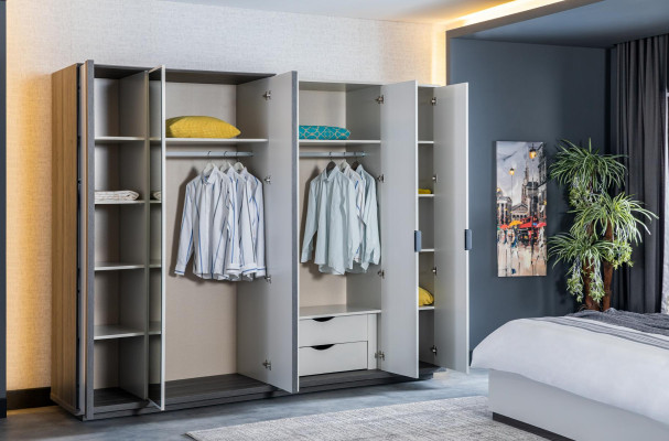Dormitorio Muebles Madera Armario Moderno Gris 260cm Loft