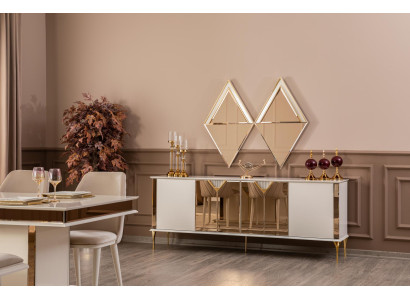 Aparador con espejo Muebles de madera Estilo de lujo moderno Conjunto de 2 piezas Aparador