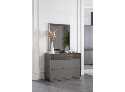 Cómoda espejo dormitorio armario de madera aparadores bufé gris 2 piezas