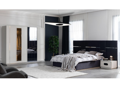 Juego de dormitorio con cama, 2 mesitas de noche, armario de 4 piezas, diseño nuevo.