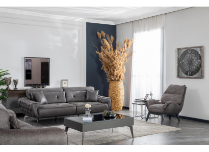 Conjunto de sofá de 3 plazas con mesa de centro y mesa auxiliar, diseño de muebles de diseño.