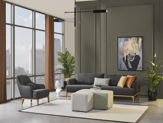 Silla diseño lujo tapizado lounge gris Sala de estar moderna Madera Textil