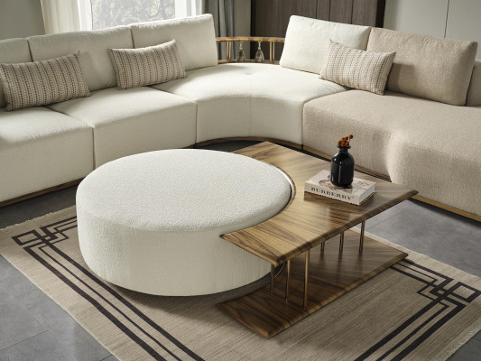 Taburete sala de estar nuevo de madera con diseño textil acolchado blanco moderno.