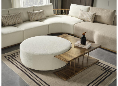 Taburete sala de estar nuevo de madera con diseño textil acolchado blanco moderno.