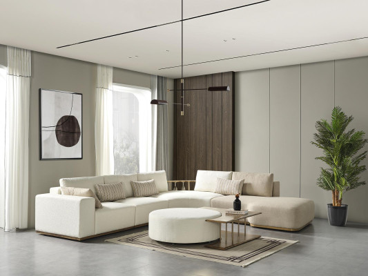 Taburete sala de estar nuevo de madera con diseño textil acolchado blanco moderno.
