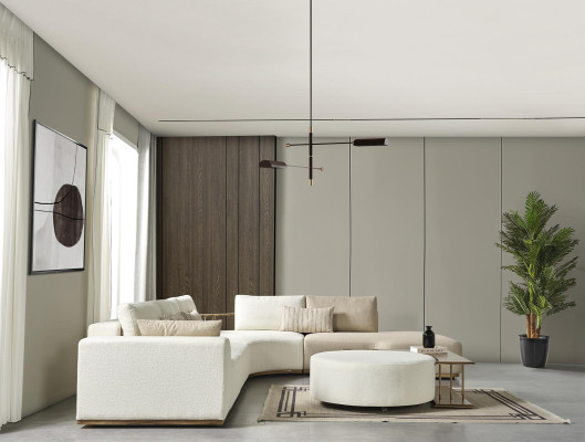 Taburete sala de estar nuevo de madera con diseño textil acolchado blanco moderno.
