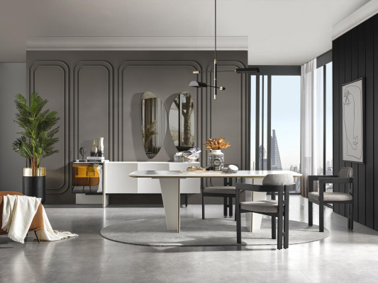Silla comedor moderna de lujo diseño nuevo tapizada en madera con textil