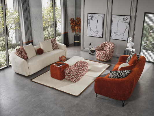 Sofá conjunto de asientos 4 plazas 3x taburetes 5 piezas diseño sala de estar conjunto completo