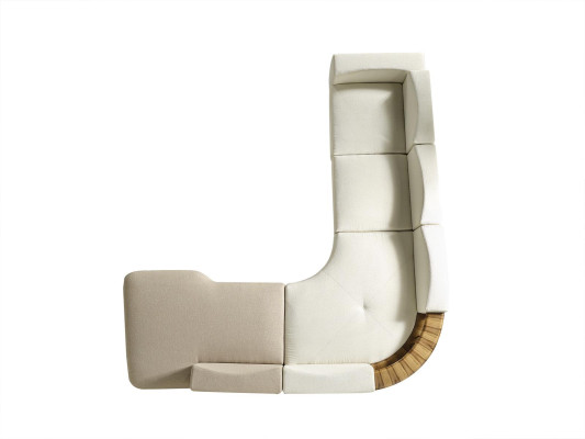 Sofá de esquina en forma de L, estilo de salón moderno, tapizado en madera y textil, sofá de esquina.