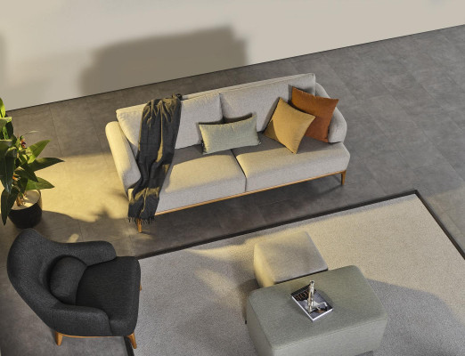 Juego de sofá Set 3 plazas 2x taburete 4 piezas Sala de estar nuevo gris Moderno