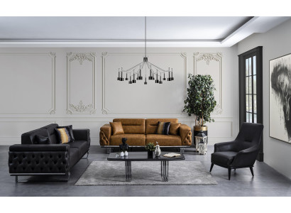 Conjunto de sofás 431 plazas negro de lujo moderno de tela de grupo nuevo