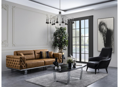 Conjunto de salón 3+1 asientos Sofá Couch Sofás de cuero sintético