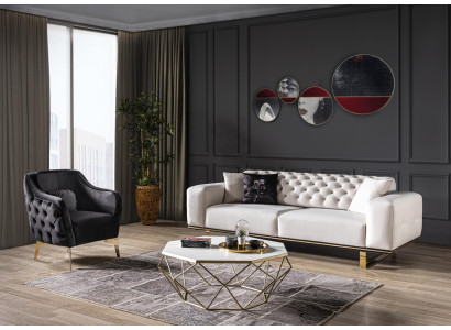 Conjunto de sofás Sofá 3 plazas Sillón Muebles Diseño de lujo nuevo color blanco