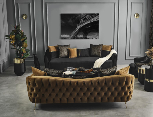 Sofá de 4 plazas Chesterfield con acolchado de diseño de sala de estar de lujo de madera