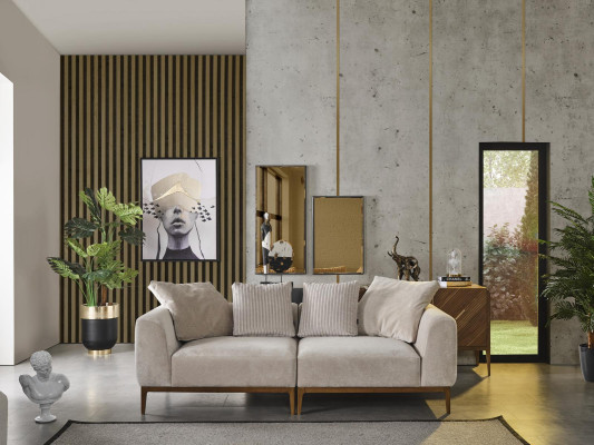 Sofá de 3 plazas blanco de tela, sala de estar, muebles de lujo, sofá nuevo y moderno.