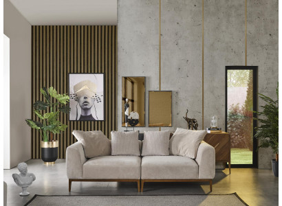 Sofá de 3 plazas blanco de tela, sala de estar, muebles de lujo, sofá nuevo y moderno.