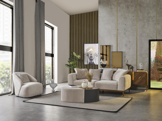 Sofá de 3 plazas blanco de tela, sala de estar, muebles de lujo, sofá nuevo y moderno.