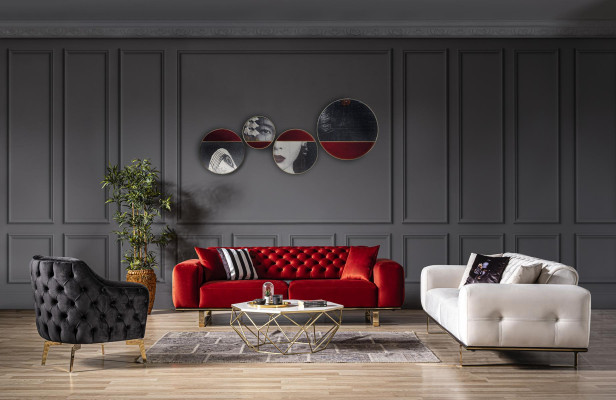 Sofá 3 plazas sala de estar Lujo Tapizado Muebles de diseño Chesterfield