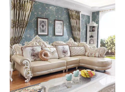 Sofá esquinero en forma de L, conjunto de sofás, muebles de cuero de madera, sofá Chesterfield.