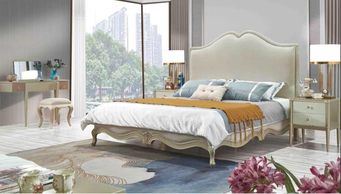Conjunto de dormitorio clásico: cama + 2 mesitas de noche de estilo barroco rococó.