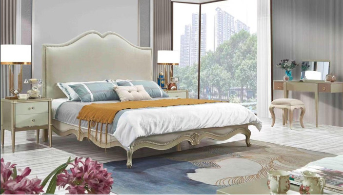 Marco de la cama Doble marco de la cama Lujo cama Madera Camas Beige camas dobles Hotel
