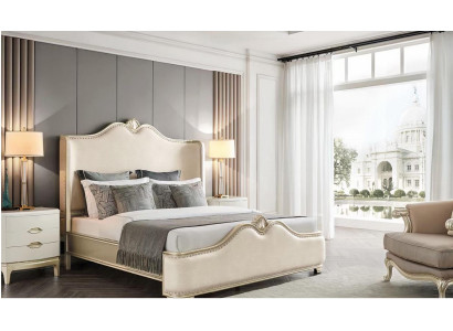 Cama 2x mesitas de noche 3 piezas dormitorio Beige Designer Muebles de lujo camas madera