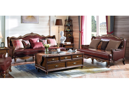 Imperio Estados Unidos Muebles Estilo Antiguo Sofá de Cuero de 3 plazas + 2 butacas Juego de Sofás Sofa