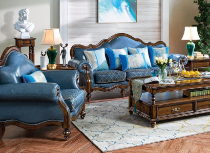 Azul barroco rococó Chesterfield Sofá juego de sofás 3+1 asientos.