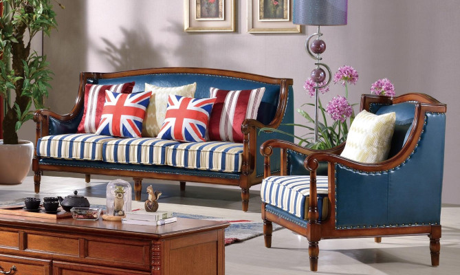 Juego de sofá de muebles americanos, conjunto de EE. UU. de 3+1 plazas, sofá de tres plazas y sillón.