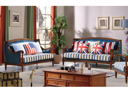 Conjunto de sofás de cuero azul-marrón de 3+2 plazas. Sofás de lujo para la sala de estar.