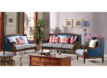 Conjunto de sofás americanos, sofá de cuero, sofá, tapizado 3-2-1 asientos, madera, muebles estilo imperio.
