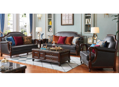Muebles de lujo, juego de sofás sofá 3-2-1 para sala de estar, de madera, conjunto de 3 piezas.