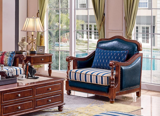 Diseño de sillón de cuero para sala de estar Lounge Silla de lujo Muebles de diseño Azul