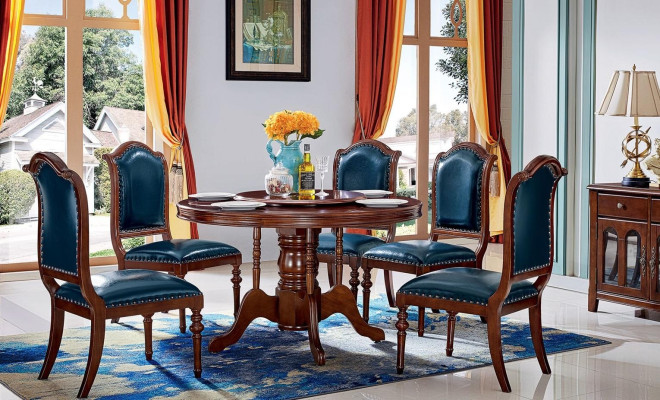 Juego de mesa de comedor completo con 6 sillas, conjunto de comedor, grupo de comedor de madera de 7 piezas.