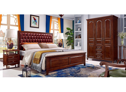 Diseño clásico de muebles de cama, cama 2 mesitas de noche 3 piezas conjunto de dormitorio.
